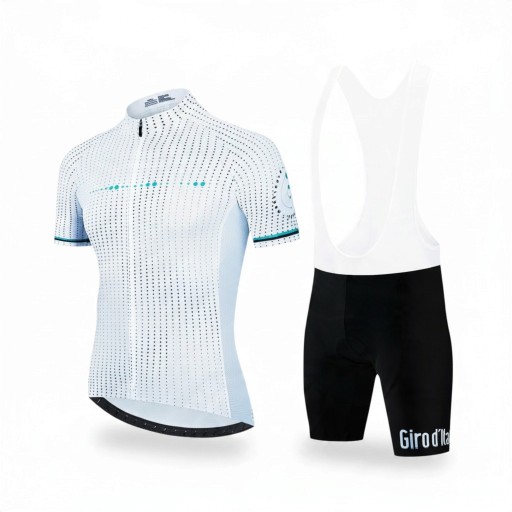 Herren Radset Trikot mit kurzen Ärmeln und Shorts mit weißem Träger und Polster 90 % Polyester und 10 % Lycra Weiß und Schwarz
