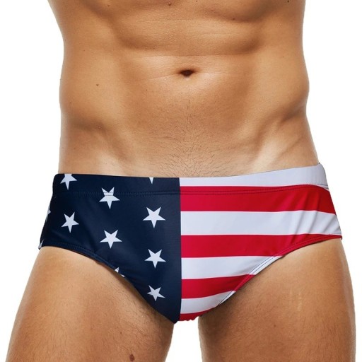 Herren Slip Badehosen Mit Schnürung und Amerikanischer Flagge Herausnehmbare Einlage Polyester Spandex Elastisch Sportlich