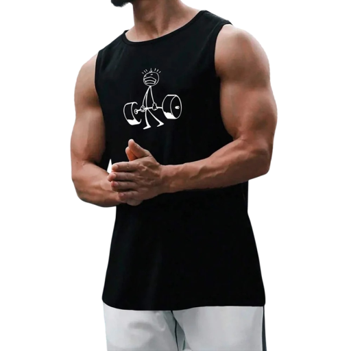 Herren Tanktop mit Rundhalsausschnitt O Druck der Figur, die eine Hantel hebt, Polyester, Leichter Sporttop für Fitness