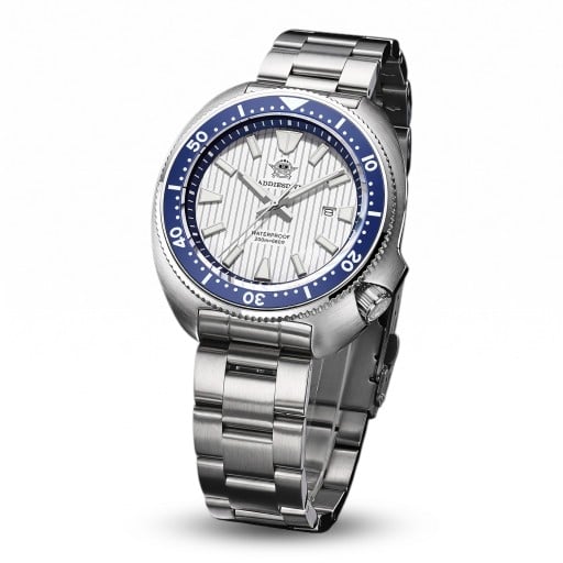 Herren Taucheruhr mit Datum Geriffeltes Zifferblatt Saphirglas Wasserdicht bis 200 m Gehäuse 43,8 mm Edelstahl 316L Zum Schwimmen und Tauchen
