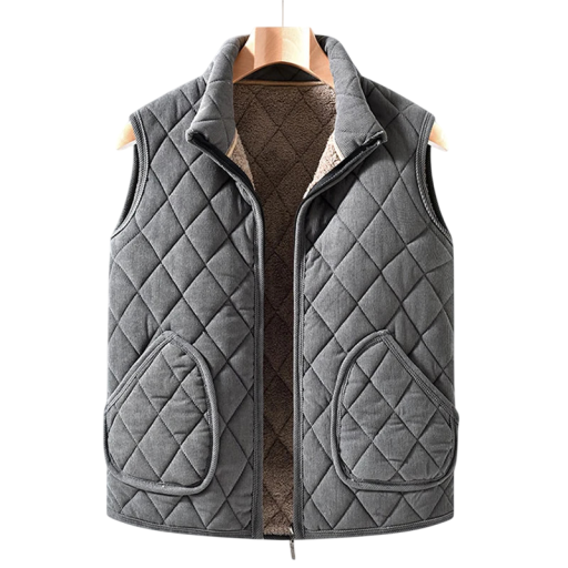 Herren Winterweste Graue winddichte Weste mit Reißverschluss Robustes Polyester Praktische Taschen Warme Winterausführung geeignet für den täglichen bequemen Gebrauch