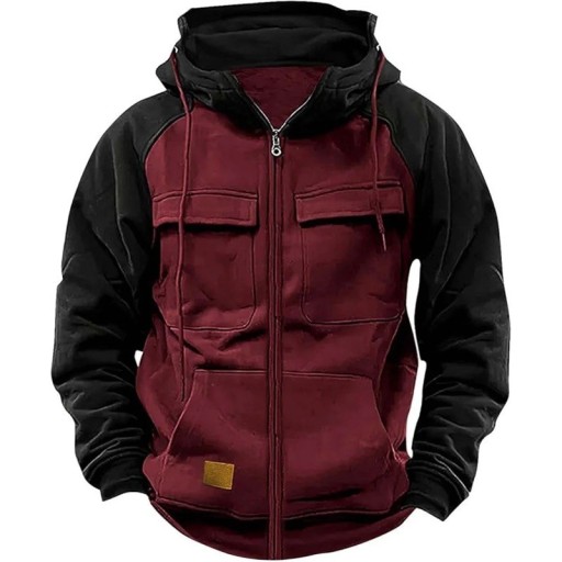 Herren Zip-Hoodie mit Taschen Stylischer Sporthoodie mit Brusttaschen aus strapazierfähigem Polyester Bequeme Kleidung für jeden Tag