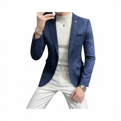 Herresako Slim fit Suede look Lukning med én knap Klapper Lommer Polyester og elastan Til arbejde og fester