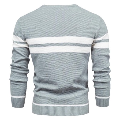 Herresweater med lange ærmer og rullekrave Slim strikket sweater med V-hals Ensfarvet med 3 hvide striber Varm Polyester Bomuld