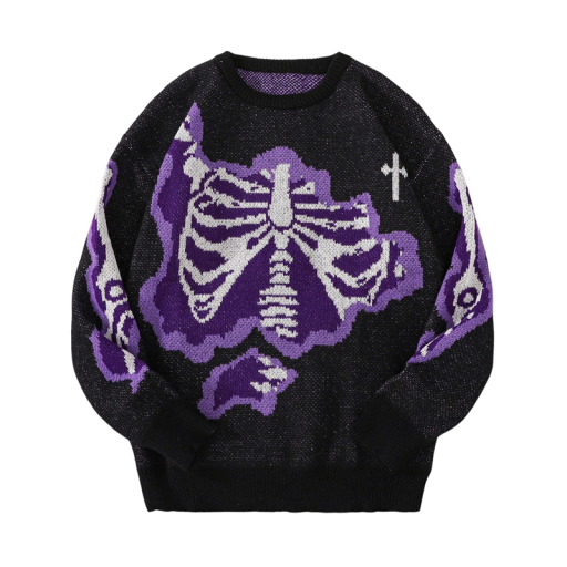 Herresweater med O-hals Stilfuld strikket sweater med skeletmønster Lange ærmer Moderne efterårs- og vinter sweater Polyester Forskellige farver