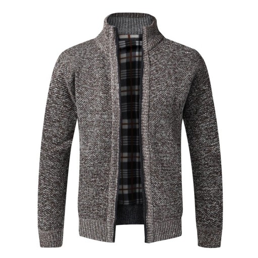 Herrkardigan med dragkedja och polokrage Enfärgad elegant tröja för män Höst- och vinterstickad jacka Polyester Olika färger