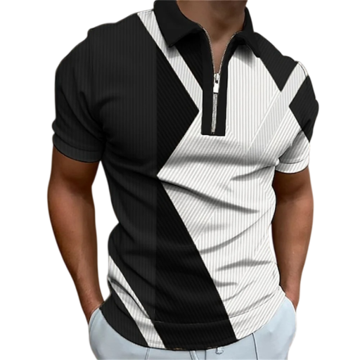 Herrpiké med dragkedja och V-ringning och krage Kort ärm Färgade mönster Polyester Modern stil för sommaren