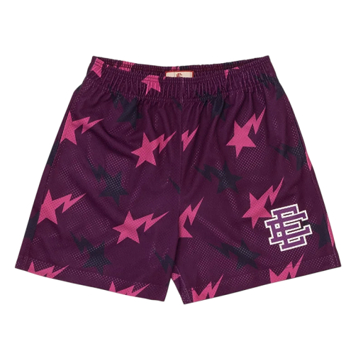 Herrshorts i mesh med sportdetaljer, lösa sommarshorts med stjärntryck, snabbtorkande shorts för träning och fritid