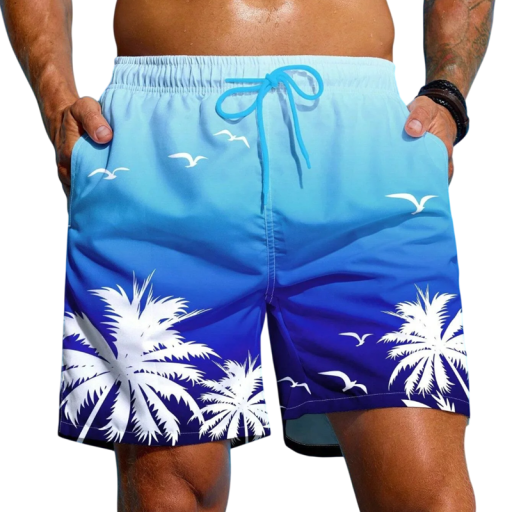 Herrshorts med regnbågsdesign Palmtryck Snörning i midjan Snabbtorkande polyester Sommarbad strand pool