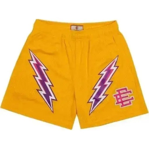 Herrsportshorts i mesh, casual shorts med blixtmönster, snabbtorkande träningsshorts för sommaren