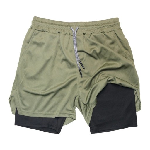 Herrsportshorts med dubbla lager, snabbtorkande för träning, med fickor, bekväma shorts med hög resår i midjan för löpning och träning