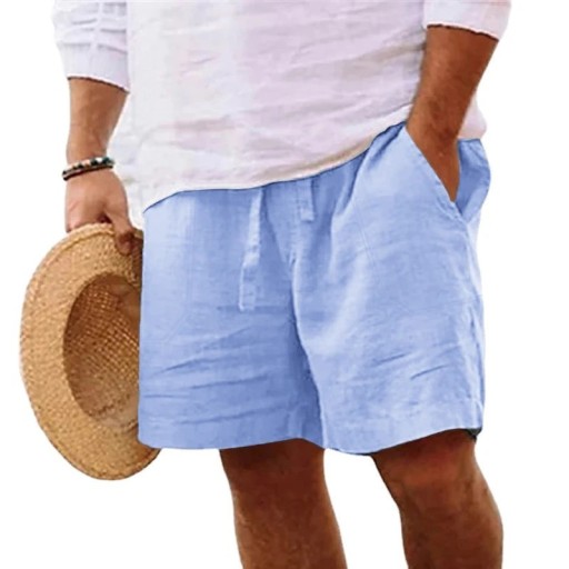 Herrstrandshorts i bomull, enfärgade, lösa sommarshorts med resår i midjan, bekväma shorts för semester och hem