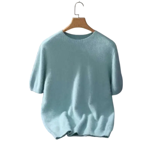 Herrtröja i kashmir med kort ärm och O-hals Plysch enfärgad tröja Elegant sommar modekläder Olika färger