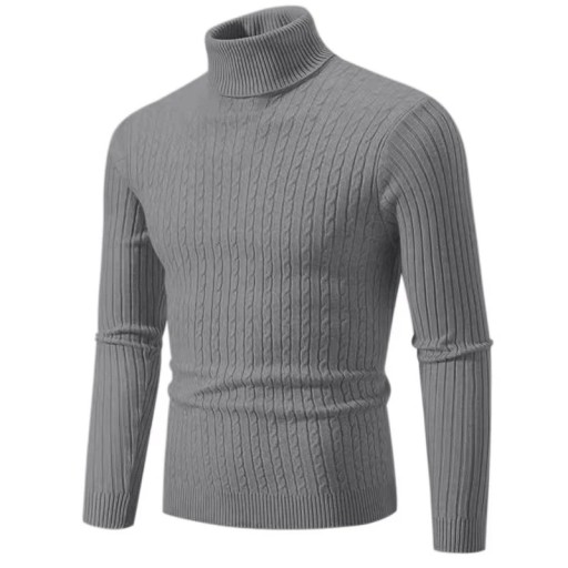 Herrtröja med rullkrage Enfärgad Elegant vintertröja för män Stilfull stickad rullkrage Polyester material Flera färger
