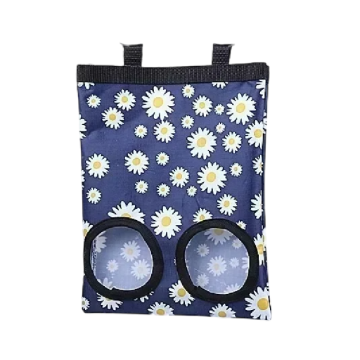 Heu Sack für Nager 18 x 22,5 cm Dunkelblauer Beutel mit Gänseblümchenmuster Doppelte Fütterungsöffnung Futterbeutel für Kaninchen
