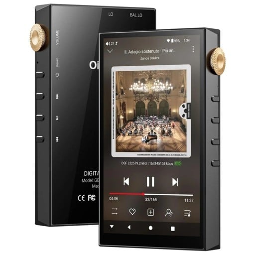 Hi-Res audio přehrávač s duálním ESS DAC displej 4,02 palce vyvážený vstup 4,4 mm Bluetooth a WiFi černý na poslech hudby i DSD