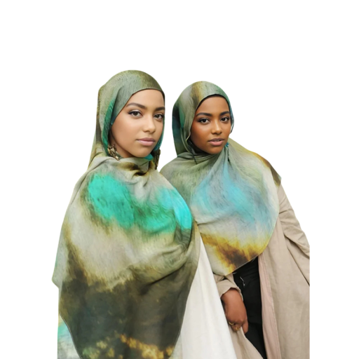 Hidjabe de Ramadão com transição em aguarela 80x180 cm de poliéster em verde e azul para uso diário e festivo