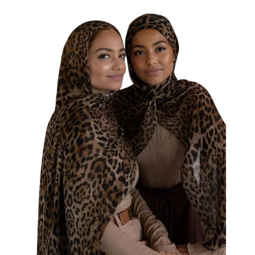 Hidżab ramadanowy z leopardzim wzorem 80x180 cm z poliestru w brązowym kolorze do codziennego i towarzyskiego noszenia