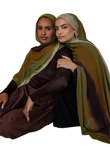 Hidżab ramadanowy z przejściowym wzorem 80x180 cm poliesterowy szalik w kolorze zielono-brązowym do codziennego noszenia