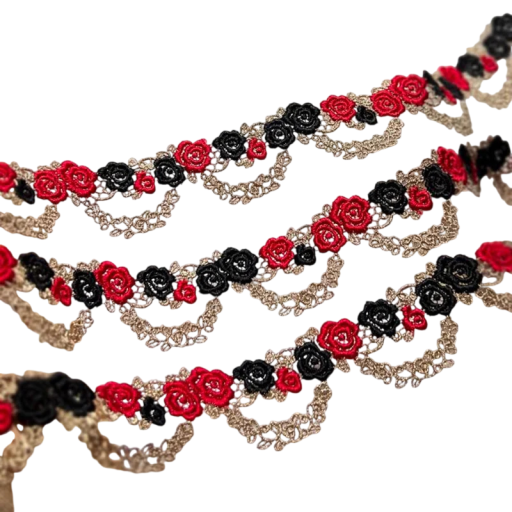 Hímzett csipke szalag virágmintával 3,5 cm x 91 cm Poliészter és pamut keverék dekoratív csipke ruhák, öltözetek, kiegészítők díszítésére