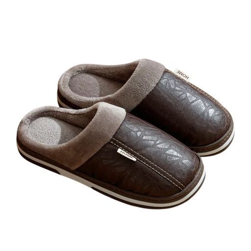 Hjem Vinterhjemmesko i PU-læder Herrevarme hjemmesko med pelsfor Skridsikker sål Elegante vinterhjemmesko med elegant look