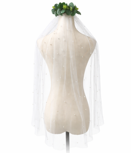 Hochzeitsvorhang 100 cm Fingertip Einlagiger Tüll mit Perlen und Kamm Eleganter weißer Perlenvorhang für die Braut