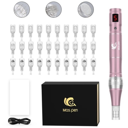 Hoge frequentie micronaaldpen voor het verwijderen van rimpels en donkere kringen. LCD-scherm mesotherapie-apparaat met 5 snelheden en instelbare naalddiepte 15 cm.