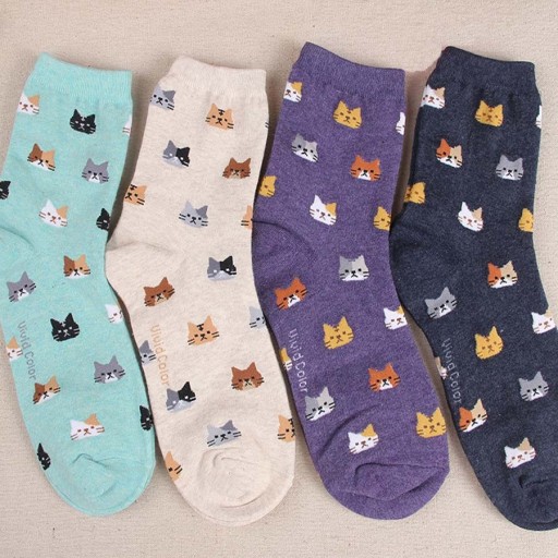 Hohe Damensocken mit Katzen