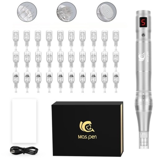 Højfrekvent mikronålepen til fjernelse af rynker og mørke rande. LCD-display mesoterapiapparat med 5 hastigheder og justerbar nåledybde på 15 cm.