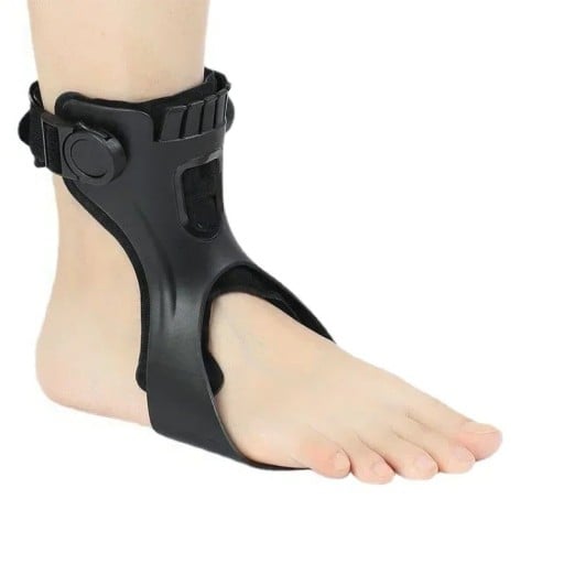 Højre ankelortose, støtte og stabilisering af foden, justerbar spænde, størrelse M, nylon og polyurethan, sort, til fiksering af leddet