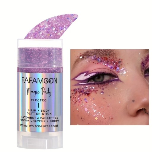 Holografiske glimmer i stift 8,4 x 3,5 cm Glitrende stift til ansigt, krop og hår Oplysende holografisk glans make-up