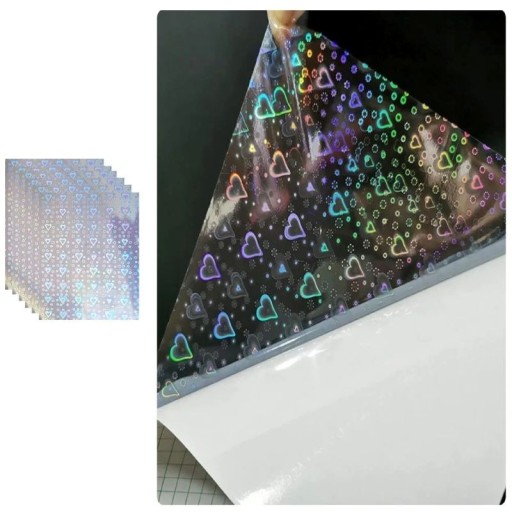 Holographic Self-Adhesive Vinyl Sheets A4 29.7 × 21 cm Waterproof Glitter Sheets with Heart Pattern 10 pcs for Decoration