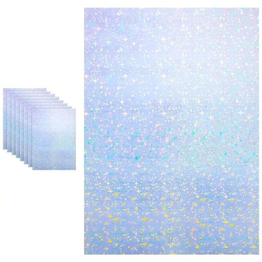 Holographic Self-Adhesive Vinyl Sheets A4 29.7 × 21 cm Waterproof Glitter Sheets with Star Pattern 10 Pack for Decoration