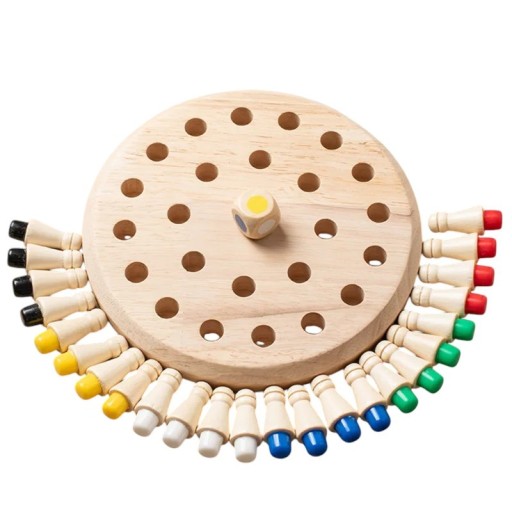 Holz Lernspiel mit Spielbrett und Würfel 24 bunten Steckern Montessori für 2–6 Spieler Entwicklung von Logik und Farberkennung für Kinder und Erwachsene