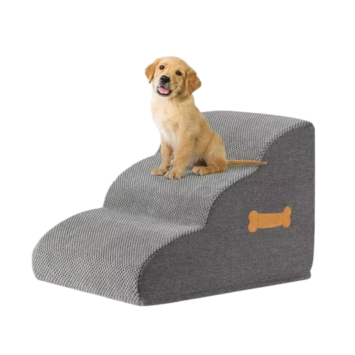 Hondenladder 3 treden 55 x 40 x 35 cm zachte textiele bekleding grijs voor bed bank fauteuil en huisdieren