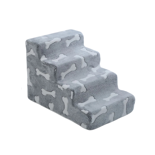 Hondenladder 4 treden 37 x 55 x 39 cm zachte hoes grijs met bottenprint voor bed bank en huisdieren