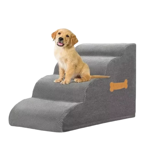 Hondenladder 4 treden 72 x 40 x 40 cm zachte textiele bekleding grijs voor bed bank stoel en huisdieren