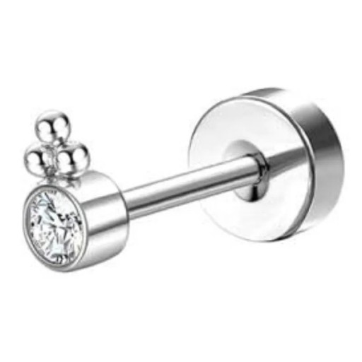 Hopeinen lävistyskoru 0,8 mm x 6 mm x 10 mm kirurgista ruostumatonta terästä herkille korville, timanttimotiivi palloilla