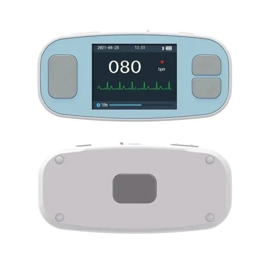 Hordozható EKG készülék vezeték nélküli digitális Holter 2,4 hüvelykes színes TFT LCD kijelző Fém elektródák Világoskék Otthoni mérésekhez