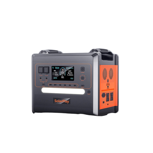 Hordozható töltőállomás SOLARPLAY Q2402M 2500 W 2304 Wh LiFePO4 akkumulátor 38,9 x 28 x 34,2 cm fekete-narancssárga kempinghez és otthonra