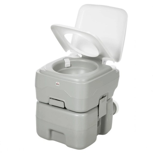Hordozható vegyi WC HOMCOM 10 l víztartály és 20 l szennyvíztartály Pumpás öblítés 41,5 x 36,5 x 42 cm HDPE Szürke Kempinghez és lakókocsihoz