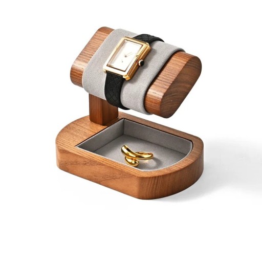 Horlogehouder met opbergruimte voor sieraden 12 × 8 × 2 cm houten standaard met kussen van kunstleer en voering van microvezel