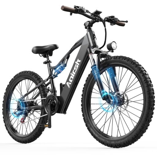 Horské elektrokolo 250 W Odnímatelná baterie 48 V 20 Ah Celoodpružený rám 21 rychlostí Shimano Kola 26 palců Šedočerné Do terénu i města