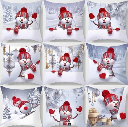 Housse de coussin avec bonhomme de neige