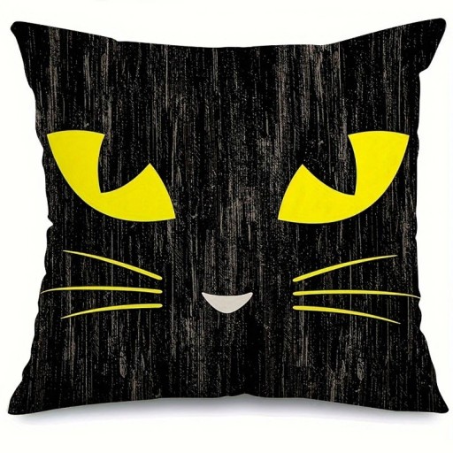 Housse de coussin d'Halloween Housse décorative amusante avec fermeture éclair Housse de coussin unie avec motif de chat noir 50 x 50 cm