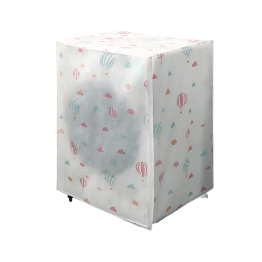 Housse de protection pour lave-linge chargée par le côté 62 × 55 × 86 cm Imprimé blanc-transparent avec des ballons à air chaud colorés Fermeture