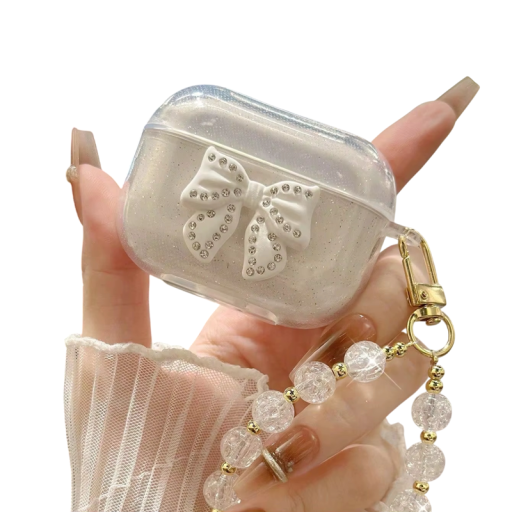 Housse de protection unique avec nœud et pendentif pour Airpods 1 2 Étui élégant pour écouteurs avec un aspect cristallin et protection