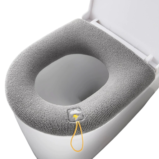 Housse de siège de toilette souple universelle 36 x 44 cm Tapis de salle de bain en polyester chaud Avec cordon Coussin de siège de toilette