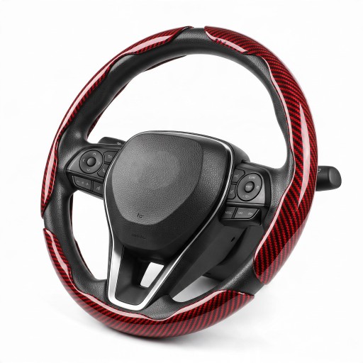 Housse de volant en trois parties 37 à 39 cm avec motif carbone en cuir microfibre Surface brillante Pour volant rond et en D pour voiture