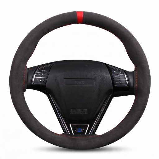 Housse de volant universelle à coudre à la main 37 cm en suède artificiel doux avec bandeau central coloré aiguille et fil pour voiture